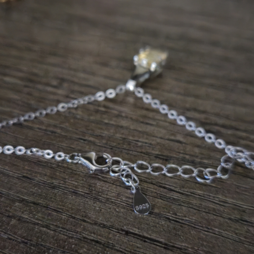 Sterling Silver 925 Princess-Cut Citrine Solitaire Pendant 21" Necklace 2.5 gram - Picture 6 of 6